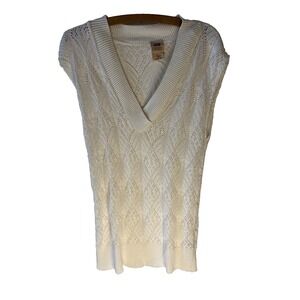 Vtg Y2K‎ Faded Glory M Crochet Sweater Vest Cottage Classic Crochet Neutral